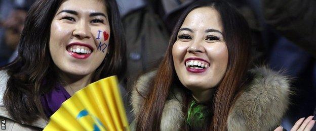 Astana fans at their Champions League game with Atletico Madrid