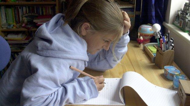 A girl doing homework