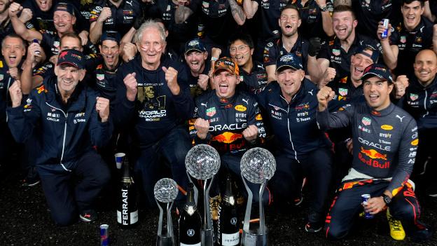 Max Verstappen and the Red Bull team celebrate his second Formula 1 drivers' title