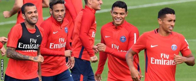 Dani Alves, Neymar, Thiago Silva and Marquinhos