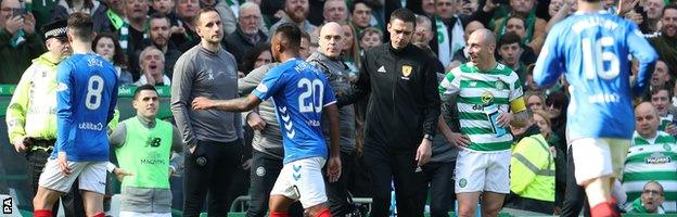 Alfredo Morelos was red-carded after striking Celtic captain Scott Brown off the ball