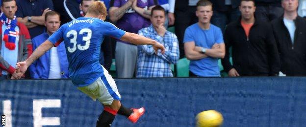 Martyn Waghorn scores for Rangers against Hibernian