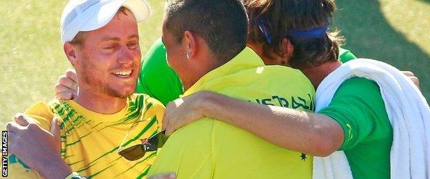 Lleyton Hewitt celebrates Davis Cup win