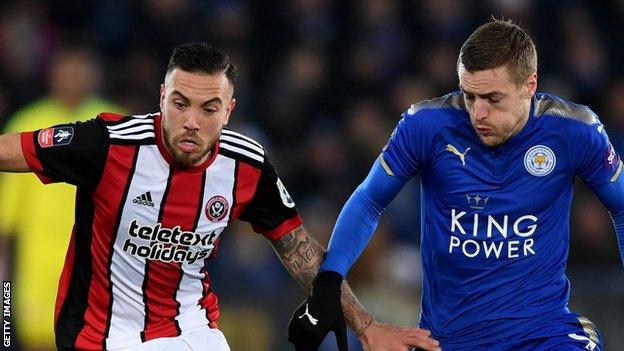 Samir Carruthers (left) in action for Sheffield United against Leicester