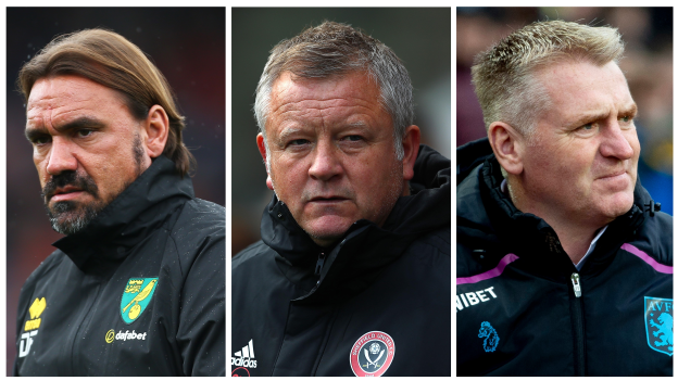 Norwich head coach Daniel Farke, Sheffield United manager Chris Wilder and Aston Villa head coach Dean Smith