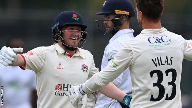 Lancashire celebrate beating Hampshire by one wicket