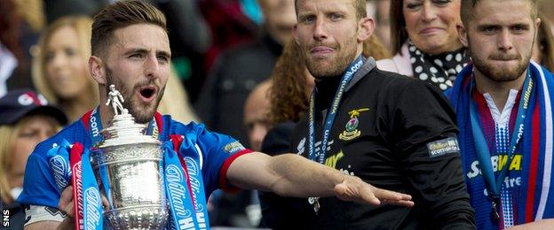 Inverness' Graeme Shinnie celebrates with the Scottish Cup after beating Falkirk in the 2015 final