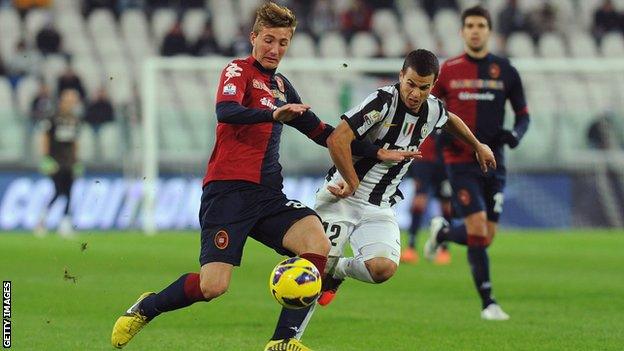 Dario Del Fabro, left, has yet to make an appearance for Juventus but faced them while on loan at Cagliari