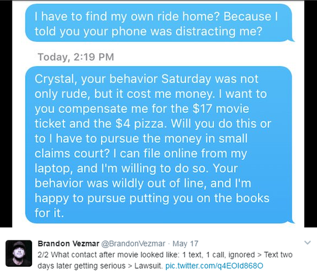 Texas man sues woman for texting in date - BBC News