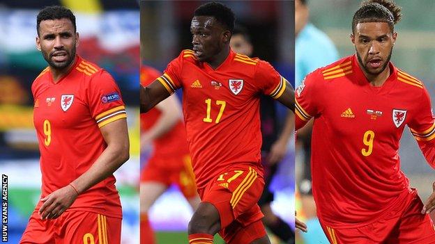 Wales' Hal Robson-Kanu, Rabbi Matondo and Tyler Roberts