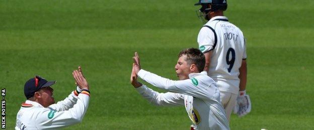 Jonathan Trott was one of only three Warwickshire batsmen to make double figures before being dismissed by Brydon Carse, the Durham man's only wicket of the day