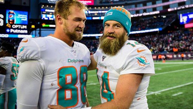 Miami Dolphins quarterback Ryan Fitzpatrick and tight end Mike Gesicki