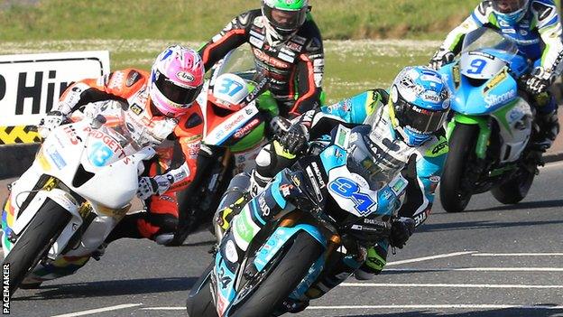 Alastair Seeley out in front and on his way to victory in the Supersport race on Thursday night