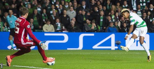 Scott Sinclair scores Celtic's third against Astana in Glasgow