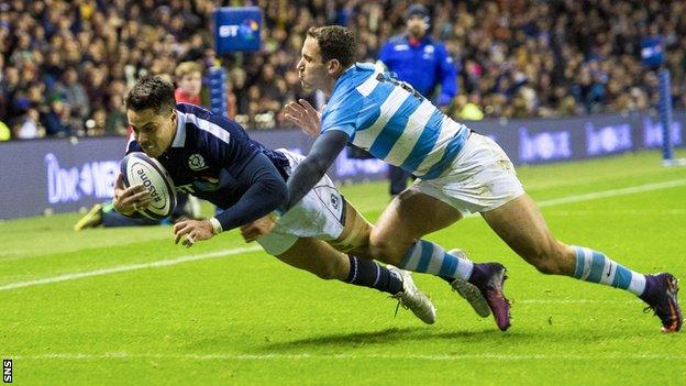 Sean Maitland scores for Scotland