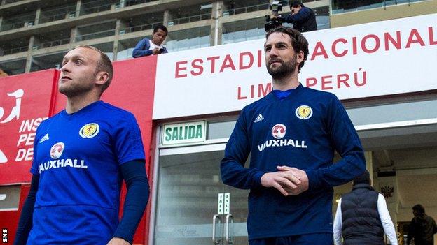Scotland's Dylan McGeouch and captain Charlie Mulgrew train at the Estadio Nacional