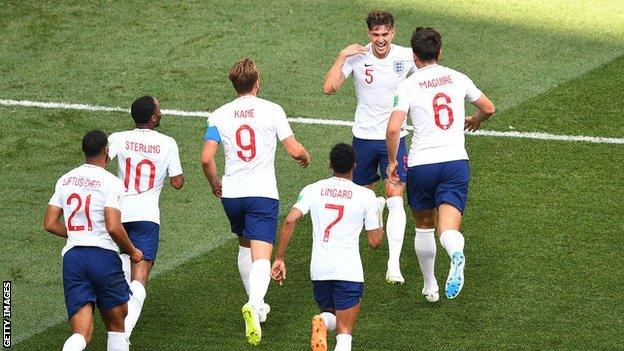 England celebrating at the World Cup in Russia