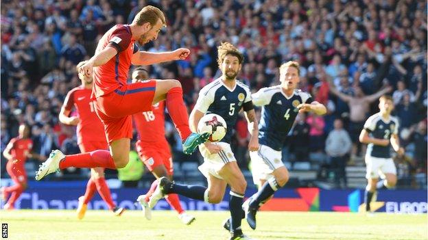 Harry Kane scores a 93rd minute equaliser for England at Hampden