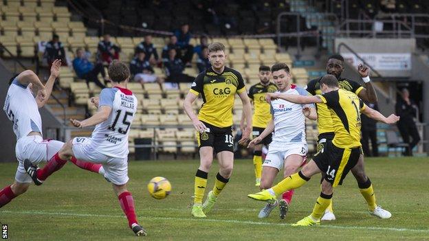 Jaime Wilson scores for Dumbarton against Stranraer