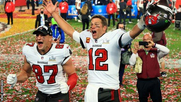 Tom Brady celebrates winning the 2021 Super Bowl with the Tampa Bay Buccaneers