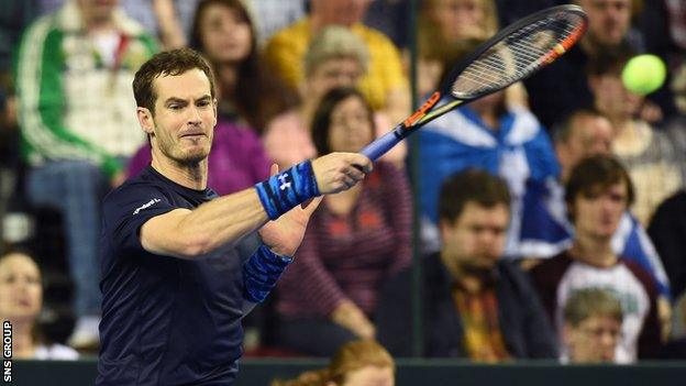 Andy Murray in Davis Cup action at the Emirates Arena