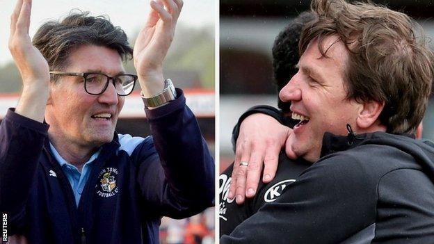 Mick Harford (left) has been in caretaker charge of Luton Town since Nathan Jones left for Stoke on 9 January, while Daniel Stendel took over as Barnsley head coach on 6 June