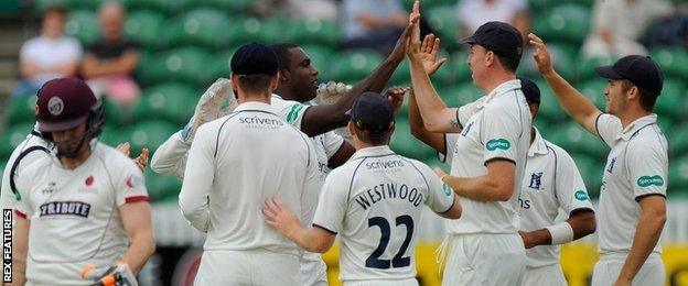 Keith Barker was Warwickshire's chief wicket taker with four, including Somerset skipper Chris Rogers