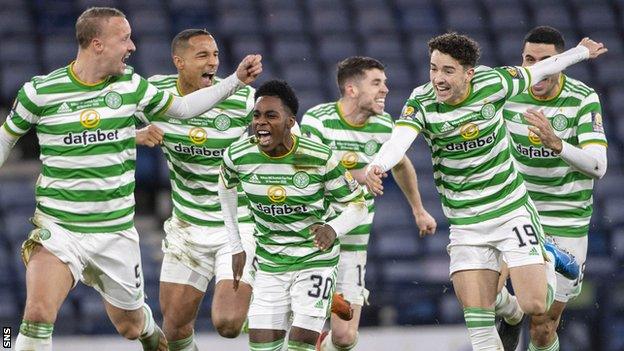 Celtic beat Hearts on penalties in December to win the 2019-20 Scottish Cup - their fourth consecutive success in the competition