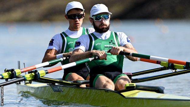 Ireland's Olympic champions Paul O'Donovan (right) and Fintan McCarthy (left) in action in Racice