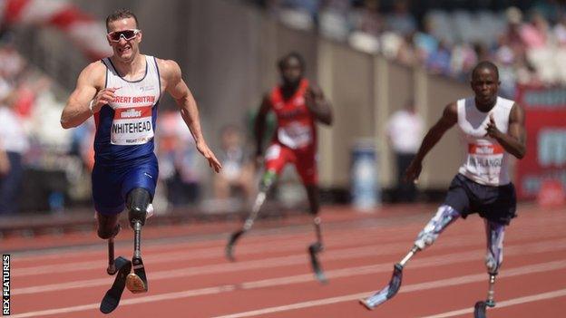 Richard Whitehead (left) in action at the Anniversary Games