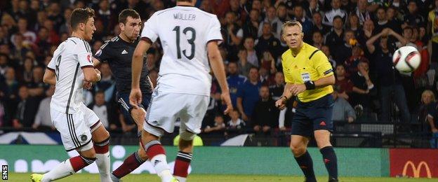 James McArthur scores for Scotland against Germany