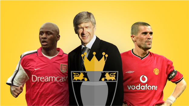 Patrick Vieira (left), Arsene Wenger (centre) and Roy Keane (right)