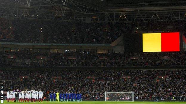 The Belgian flag is displayed before England v Netherlands at Wembley