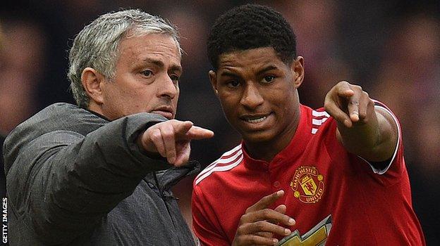 Manchester United manager Jose Mourinho and Marcus Rashford