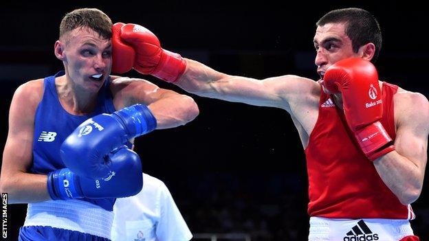 Sean McComb in action in his semi-final against Albert Selimov