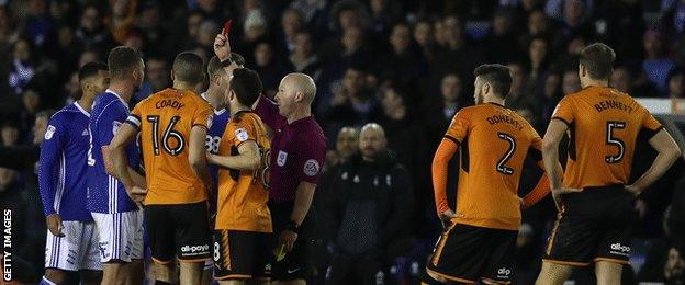 Birmingham's Harlee Dean is sent off