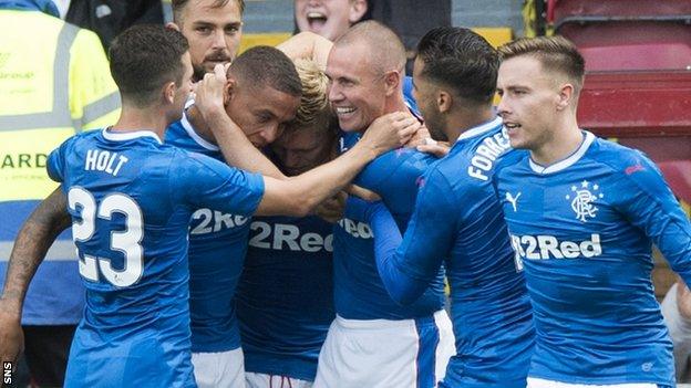 Rangers celebrate James Tavernier's goal