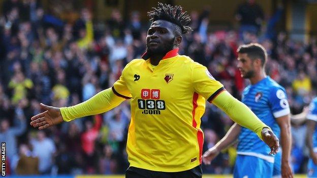 Nigeria's Isaac Success celebrates scoring for Watford.