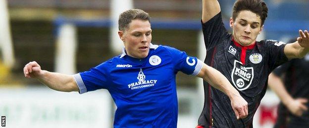 John Rankin battles for the ball with St Mirren's Kyle Magennis