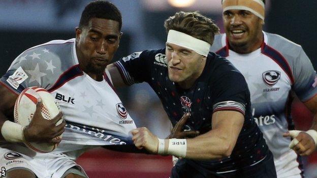 Phil Burgess (centre) in action for England against USA