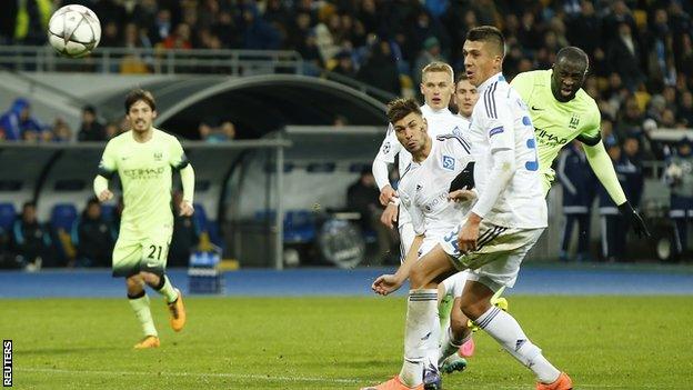 Yaya Toure ended a run of 730 minutes without a Champions League goal with his strike against Dynamo Kiev