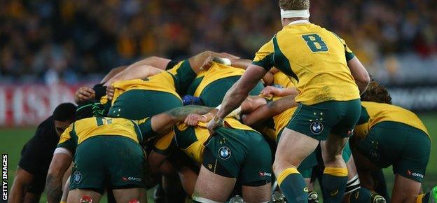 David Pocock prepares to pack down for the Wallabies against the All Blacks in Sydney