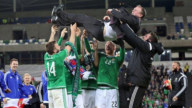 Michael O'Neill celebrates