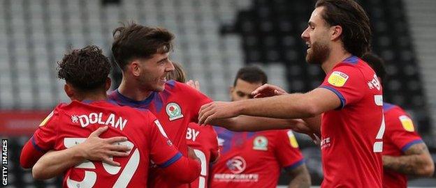 Blackburn Rovers celebrate Tyrhys Dolan's goal