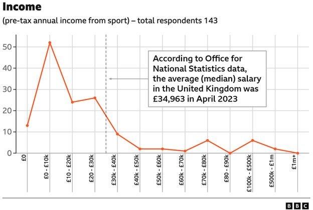 Chart showing income of 143 respondents: Nothing: 13; under £10,000: 52; £10,000-£20,000: 24; £20,000-£30,000: 26; £30,000-£40,000: 9; £40,000-£50,000: 2; £50,000-£60,000: 2; £60,000-£70,000: 1; £70,000-£80,000: 6; £80,000-£90,000: 0; £100,000-£500,000: 6; £500,000-£1m: 2; £1m plus: 0