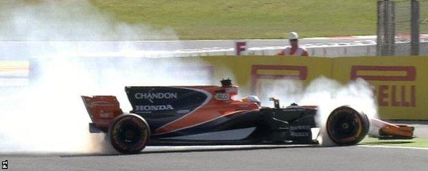 Fernando Alonso's McLaren breaks down