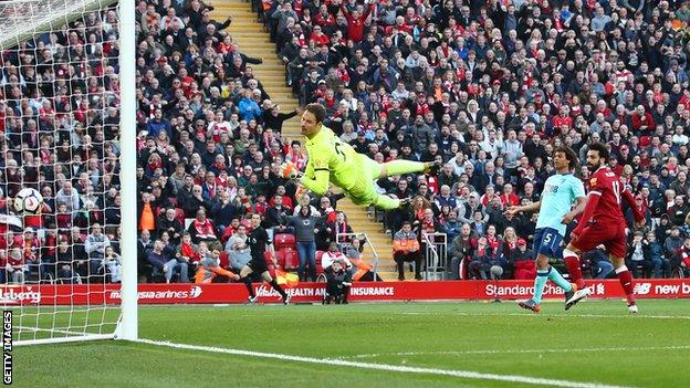 Mohamed Salah scores for Liverpool against Bournemouth