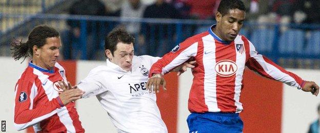 Derek Young playing for Aberdeen against Atletico Madrid