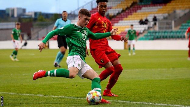 Charlie McCann in youth action for the Republic of Ireland