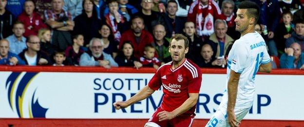 Aberdeen forward Niall McGinn scores against Rijeka